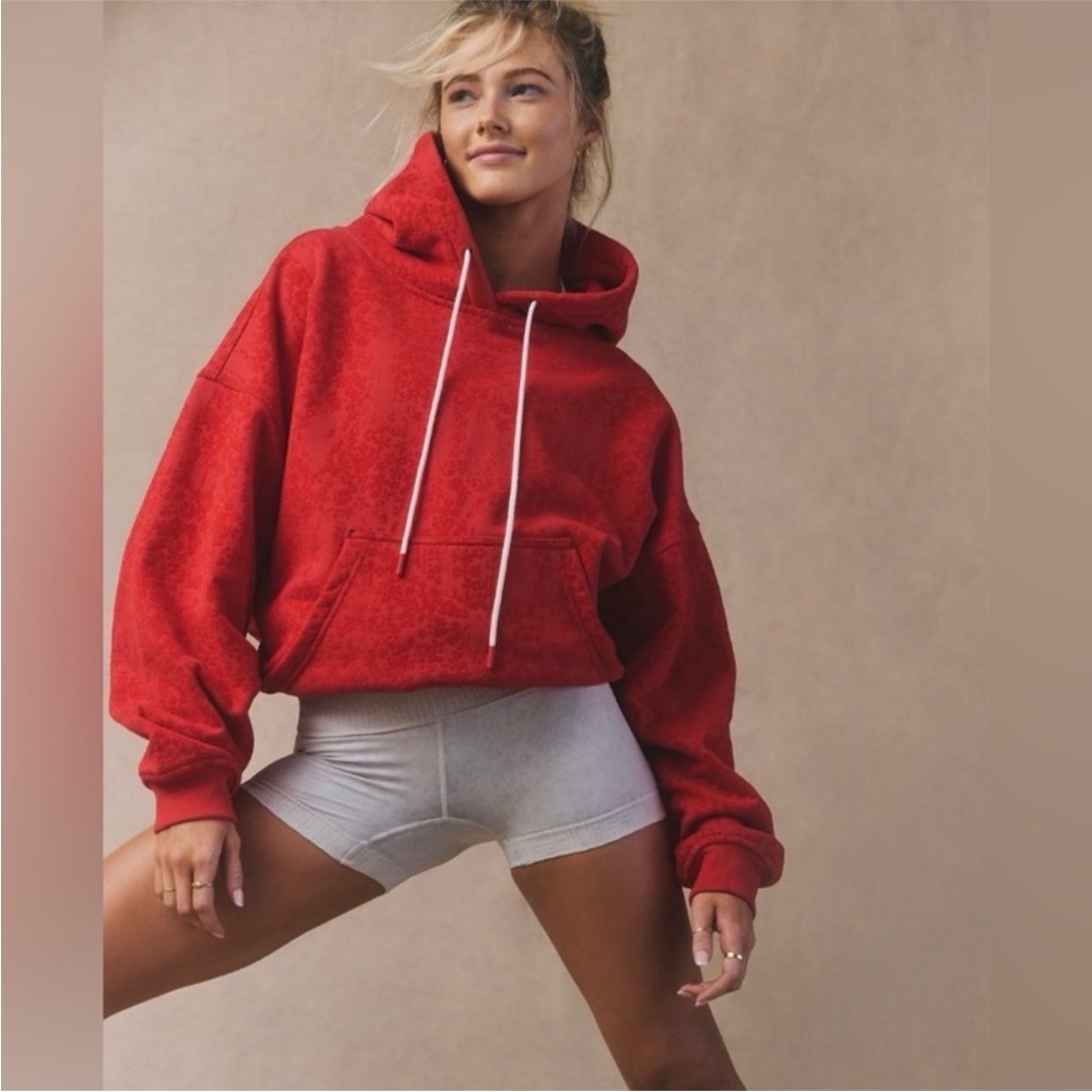 Free people final call flocked velvet hoodie victory red